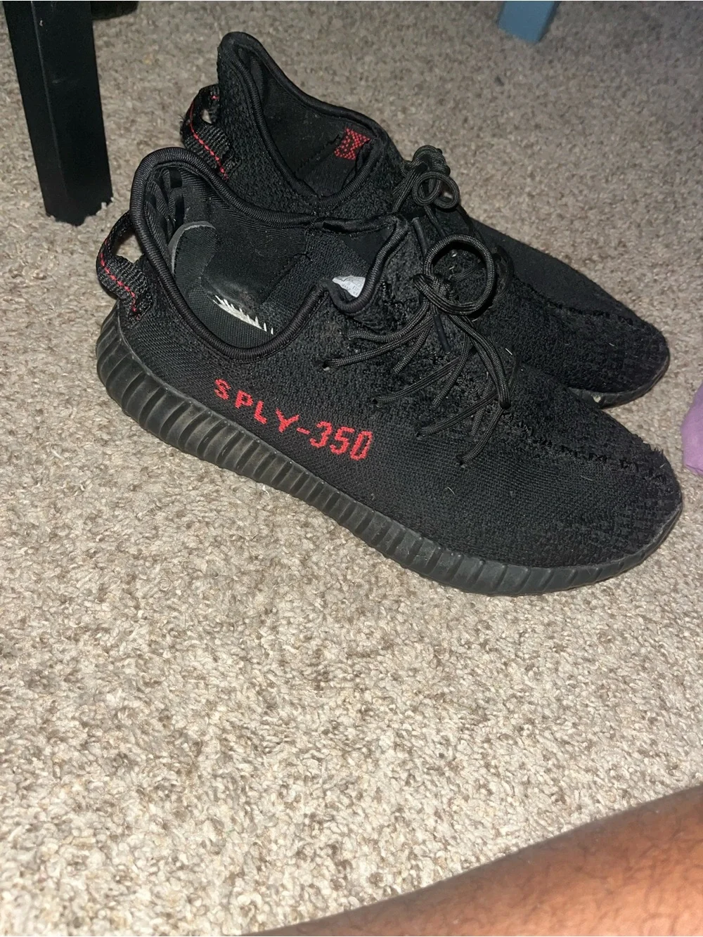 Yeezy Men’s Black Knit Sneaker with Red SPLY-350 Accent